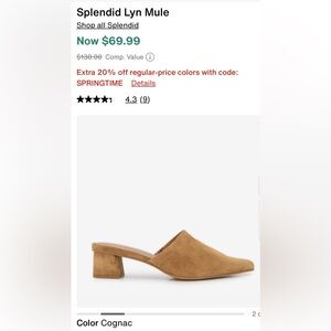 Splendid Lyn Cognac Tan block kitten heel mule 10 VGUC Slides 90s